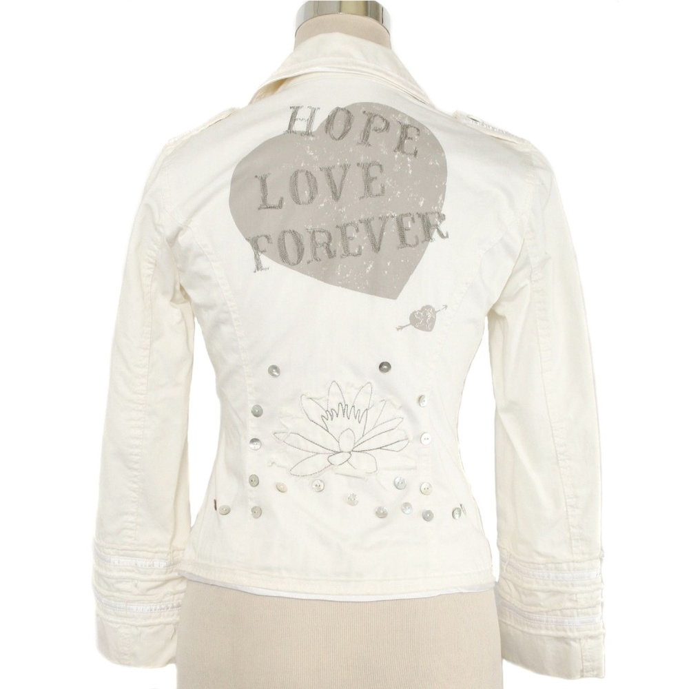 STEFANEL Cream “Hope Love Forever” Graphic Embellished Jacket or Blazer Size 4